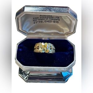 Sterling silver gold plated 925 yellow CZ fancy dinner ring